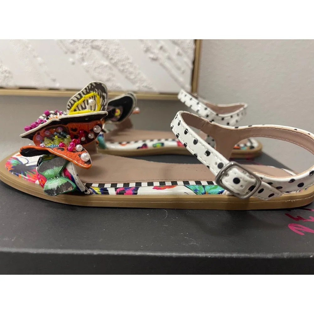 Betsey Johnson Kids Butterfly Embellished Flat Sandals Polka Dot White Multi 3